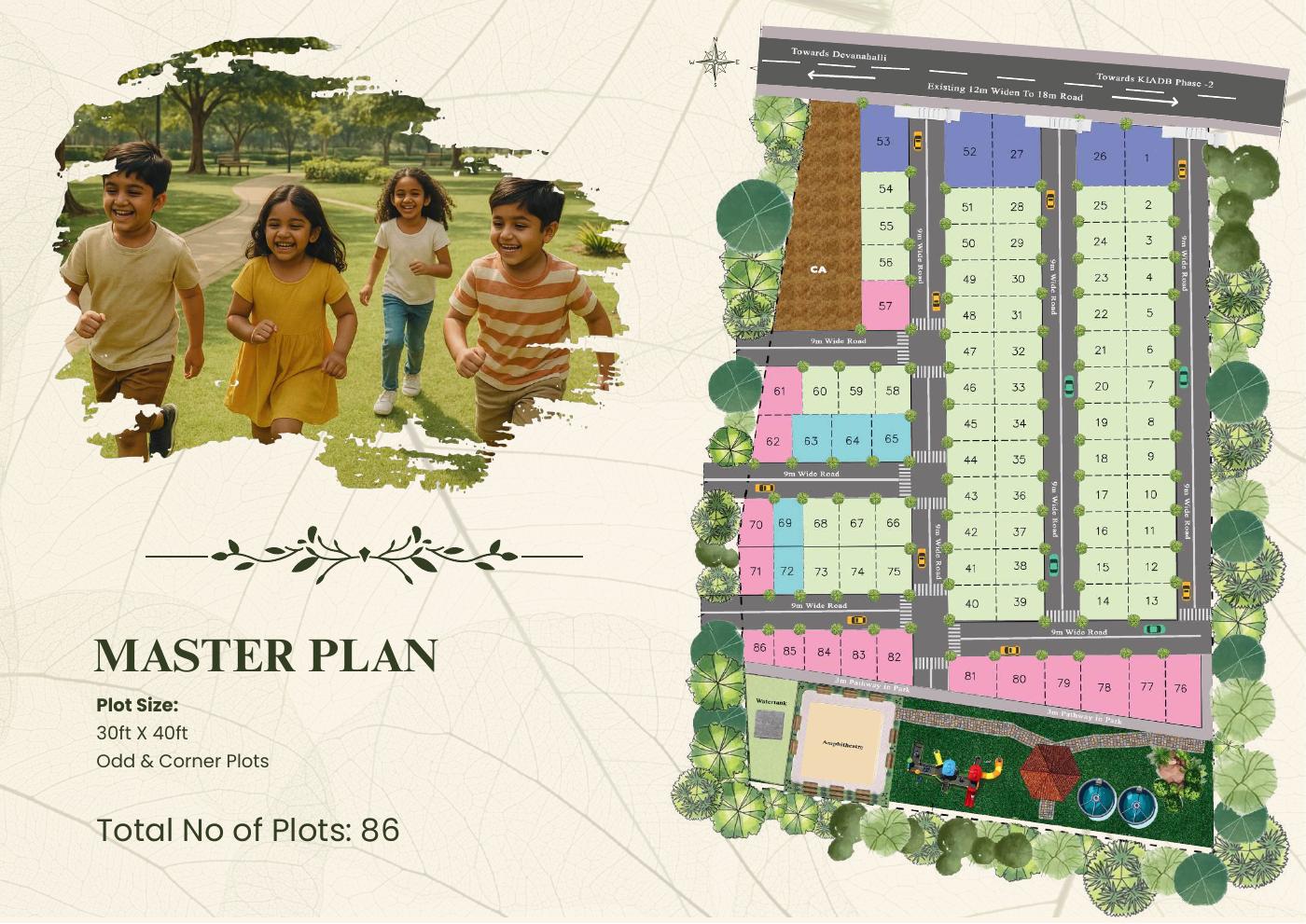 Master plan — 86 plots, 30×40 and odd/corner plots