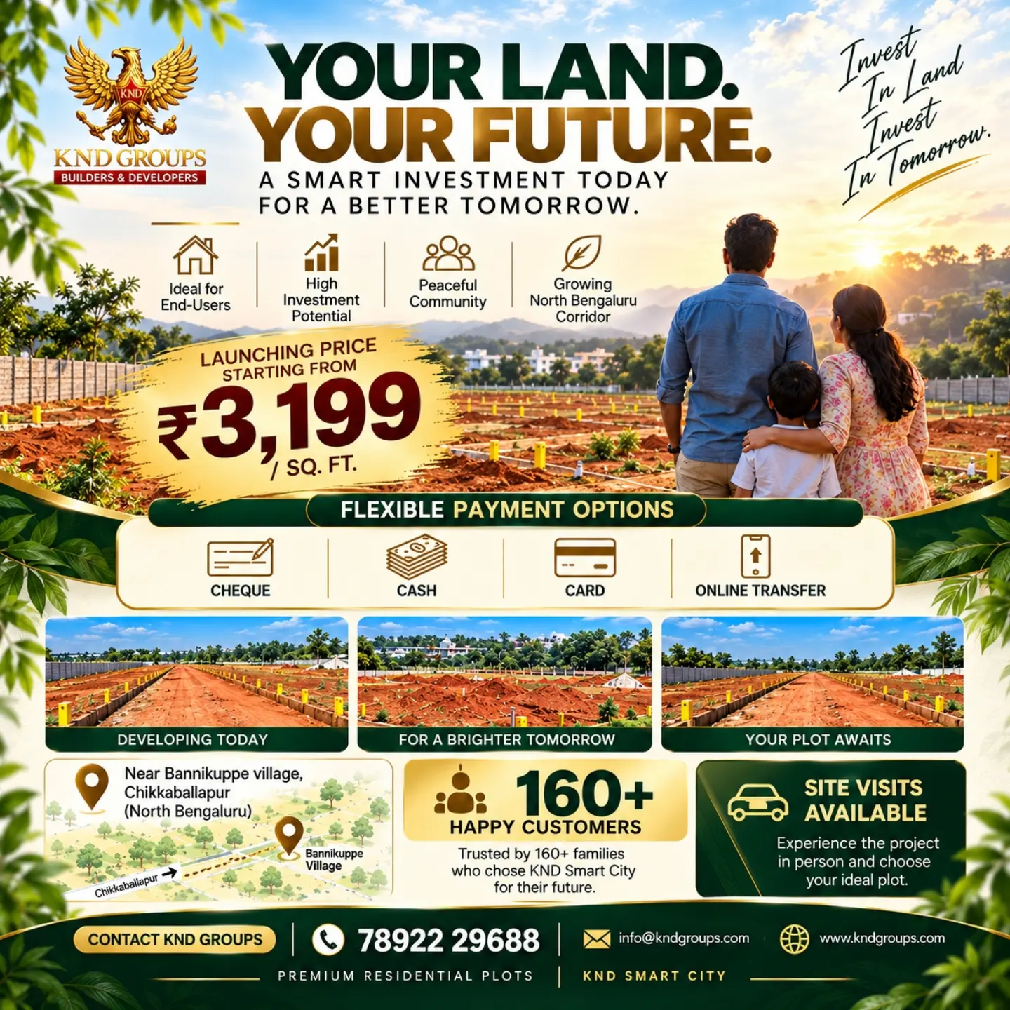Your Land. Your Future. poster — investment benefits, flexible payment options and site visits at KND Smart City